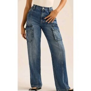 Scoop Womens Low Slung Wide Leg Cargo Jeans Relaxed Fit Blue Lita Wash Size 4